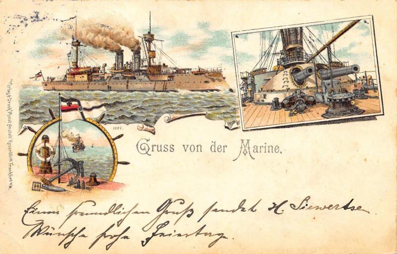 Gruss von der Marine Germany Battle Ships Pioneer Postcard