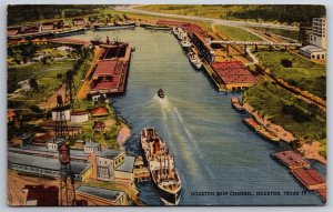 Houston Texas~Aerial View Of Ship Channel Area~Tichnor Vintage Linen Postcard