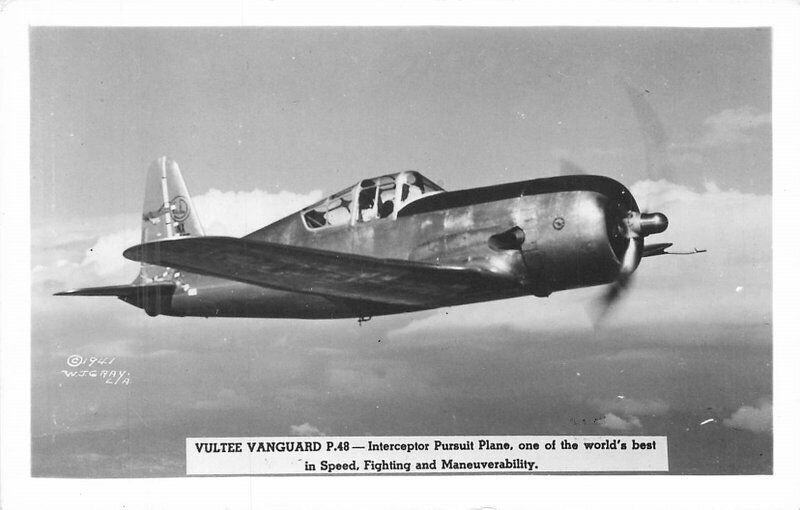 1940s Military Aircraft WW2 Vultee Vanguard P-48 RPPC Photo Postcard 22-5788