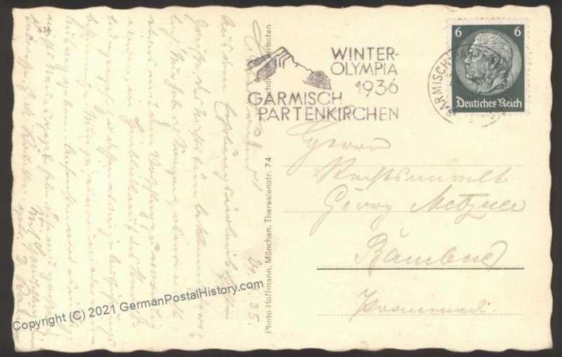 3rd Reich Germany Hitler RPPC Hoffmann Nr636 Garmisch 36 Winter Olympics 103683