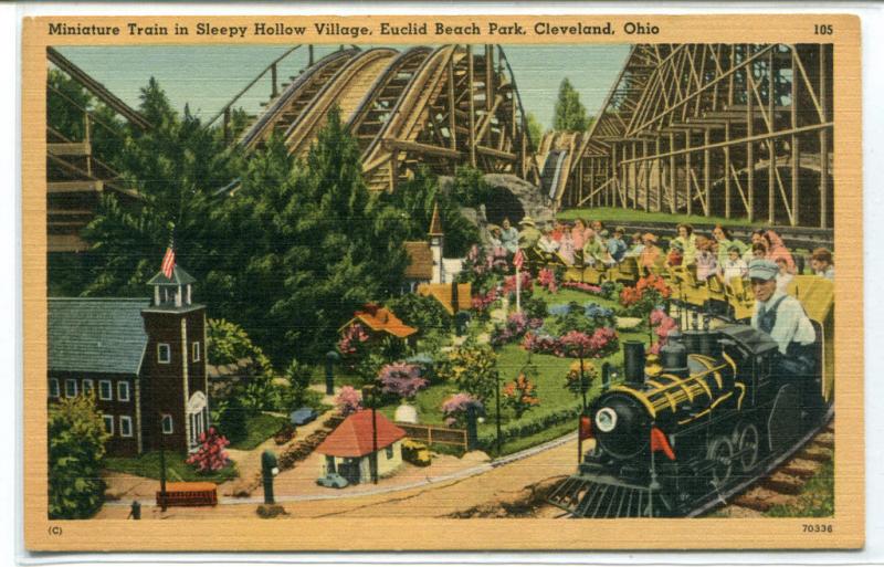 Miniature Train Sleepy Hollow Village Euclid Beach Cleveland Ohio postcard