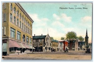 1909 Haymarket Square Shops Scene Lewiston Maine ME Posted Vintage Postcard