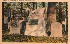 Vintage Postcard 1930's Grave of Ralph Waldo Emerson Concord MA Massachusetts