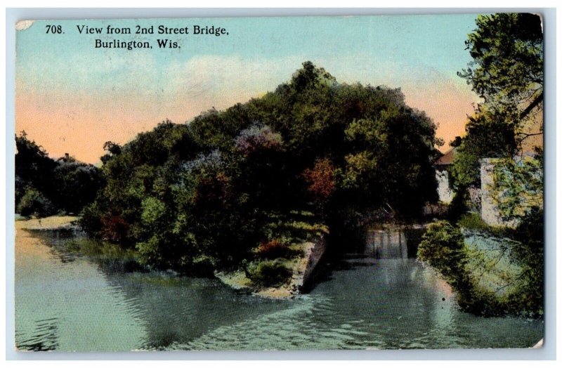 Burlington Wisconsin Postcard View 2nd Street Bridge Lake c1910 Vintage Antique