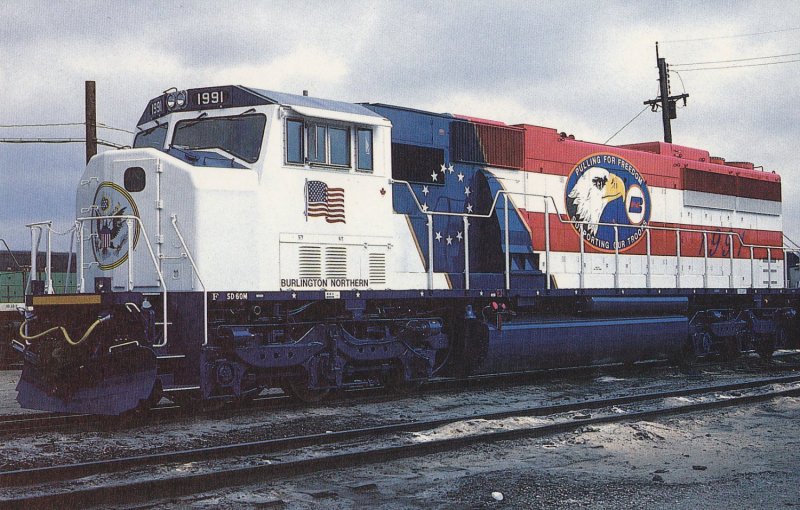 BURLINGTON NORTHERN Railroad Postcard GM Diesel Unit 1991