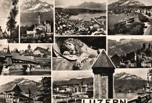 Vintage Postcard  Luzern Multi View Famous Landmark Places Lucerne Switzerland