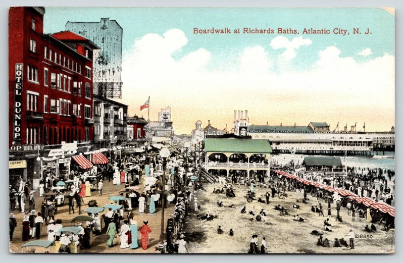 Atlantic City NJ~Boardwalk @ Richards Baths~Hotel Dunlop~Beach Crowd ...