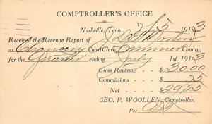 Comptrollers office Nashville, Tennessee, USA Postal Cards, Late 1800's 1913 