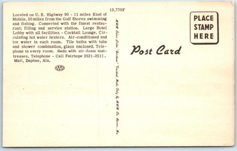 DAPHNE, Alabama  AL   Roadside MALBIS FAMOUS MOTEL COURTS  c1940s Linen Postcard
