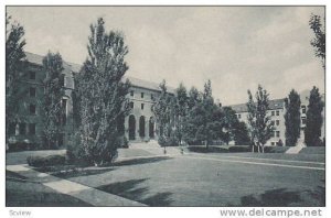 A view of the center and north wing of Lourdes Hall, College of Saint Teresa,...