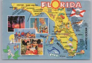 Florida State Map Showing Points Of Interest And Major Routes, 1994 Postcard