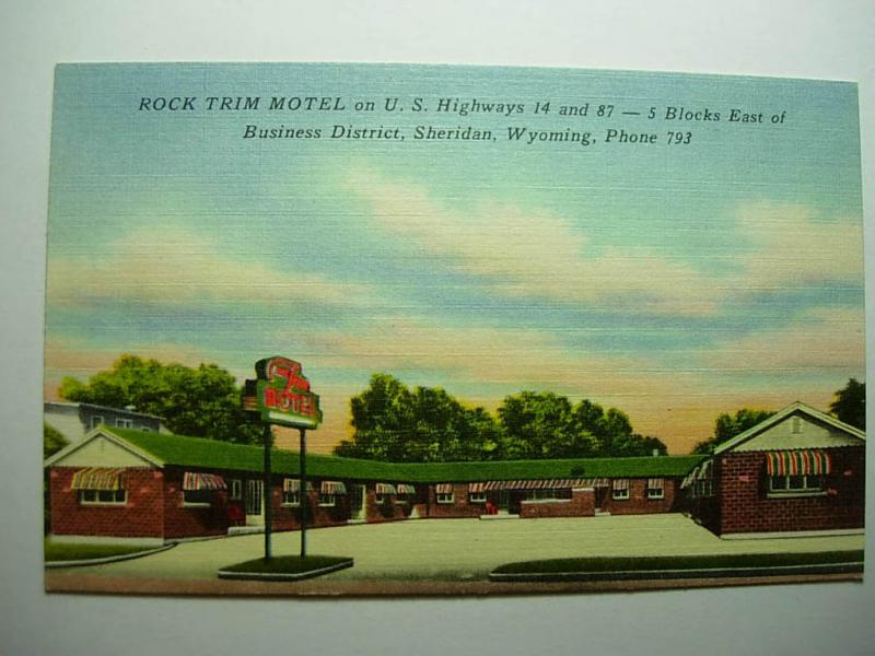 1940's Linen ROCK TRIM MOTEL Sheridan Wyoming WY Unused Postcard y8778-23