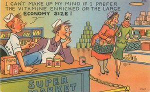 1940s Two women shopping economy size men looking  at women Postcard 22-9826