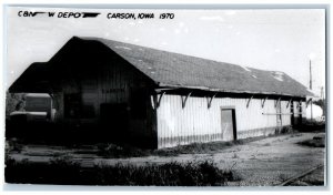Carson Iowa IA Postcard C& NW Depot 1970 Vintage Unposted RPPC Photo