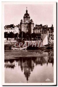 Modern Postcard La Rochelle The Big Clock And A port area Boats