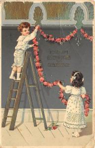 BG8833 boy and girl flower children  geburtstag birthday greetings germany