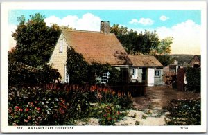 Cape Cod Massachusetts MA, Typical House, Flower Gardens, Vintage Postcard