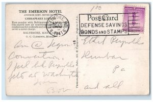 1941 The Emerson Hotel Chesapeake Lounge Dining Baltimore Maryland MD Postcard