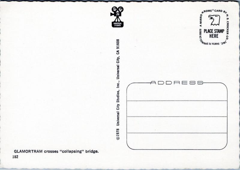 Universial Studios - Glamortram crosses collapsing bridge circa 1978