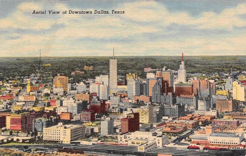 DALLAS, TX Texas    BIRD'S EYE VIEW OF DOWNTOWN    1955 Curteich Linen Postcard
