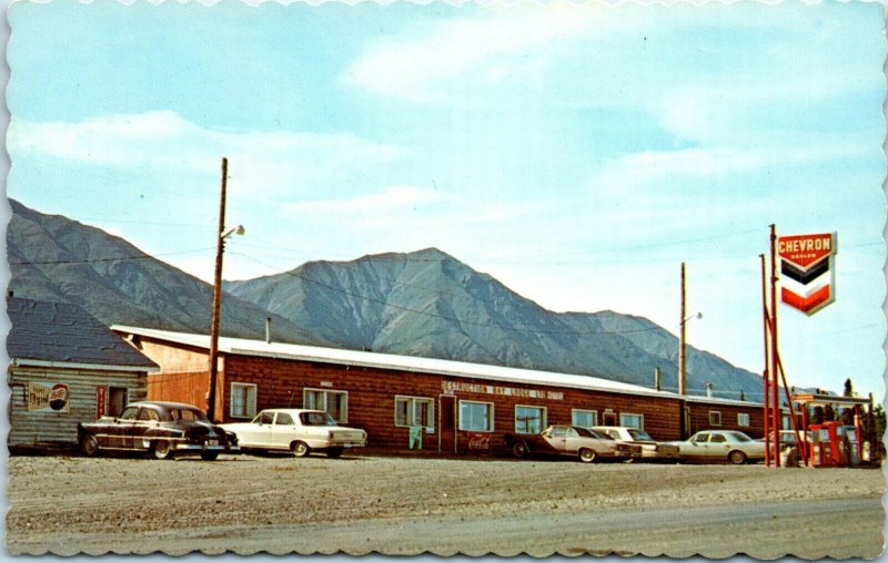 1950s Destruction Bay Lodge Kluane Lake Alaskan Highway Chevron Sign Postcard
