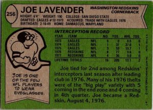 1978 Topps Football Card Joe Lavender Washington Redskins sk7429