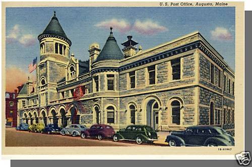 Augusta, Maine/ME Postcard, US Post Office, 1940's Cars | United States -  Maine - Augusta, Postcard / HipPostcard