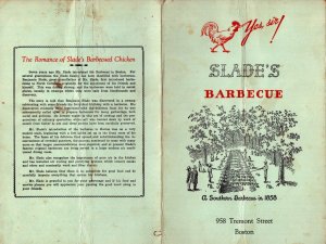 1940s  Slade's Barbecue  Menu  Tremont St.  Boston  Massachusetts   12 x 9
