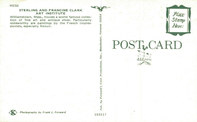 USA Sterling and Francine Clark Art Institute Williamstown Postcard 07.72