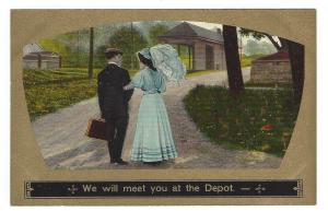 We will meet you at the Depot. Vintage German Theochrom postcard.