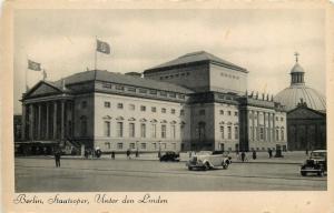 Germany original propaganda postcard Berlin Unter den Linden Opera House autos