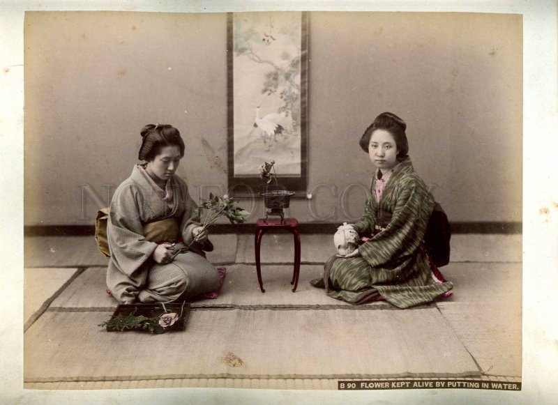 231197 JAPAN GEISHA tea Vintage CABINET two tinted PHOTOS