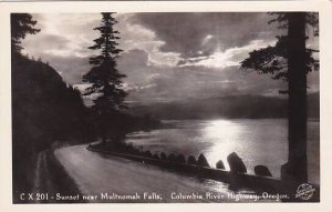 Oregon Columbia River Highway C X 201 Sunset near Multnomah Falls Real Photo