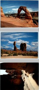 3 Postcards ARCHES NATIONAL PARK  Balance Rock, Delicate Arch, Fiery Furnace 4x6