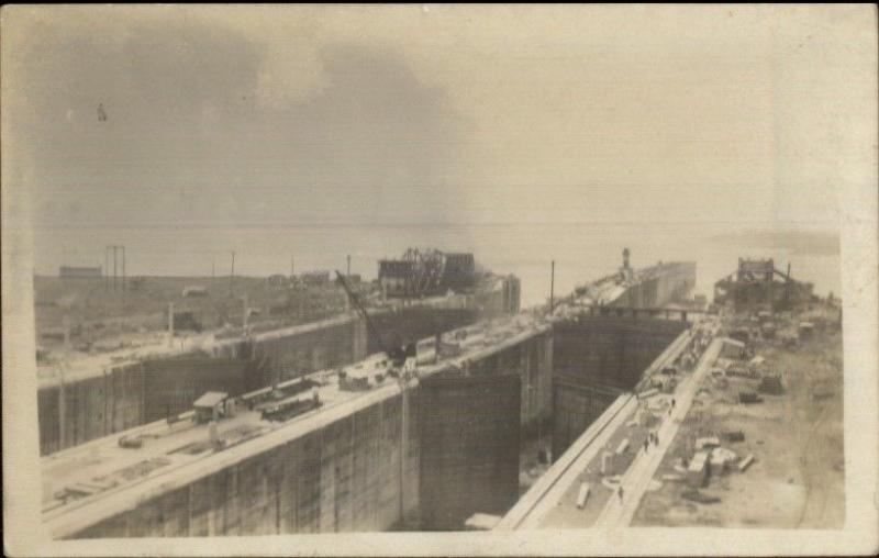 Panama Canal - Gatun Lake & Locks From Lighthouse c1910 Real Photo Postcard