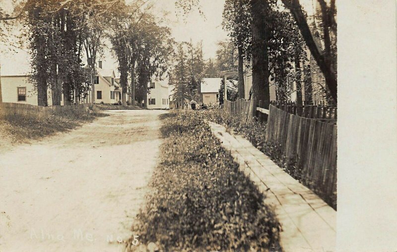 Alna Head Tide ME Dirt Road Wooden Sidewalk Houses RPPC