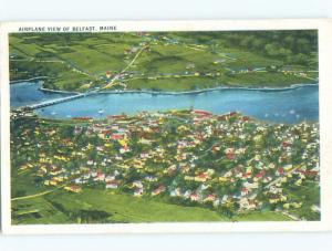 Linen AERIAL VIEW OF TOWN Belfast Maine ME n3913