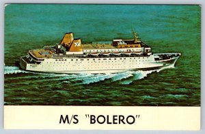 M/S Bolero Norwegian Passenger Car Ferry, Vintage Chrome Postcard