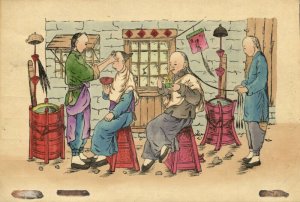 china, A Barber (1930s) Chefoo, Hand Coloured Mission Postcard (11)