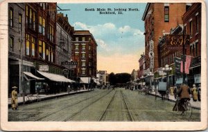 Postcard Illinois Rockford South Main Street View Streetcar Tailor Shop 1917 V42