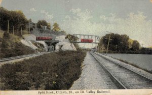 Split Rock OTTAWA Illinois Valley Railroad Bridge Trains 1913 Vintage Postcard