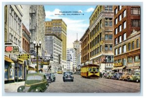 c1940s Skyscrapers in Telegraph Avenue, Oakland Business District CA Postcard