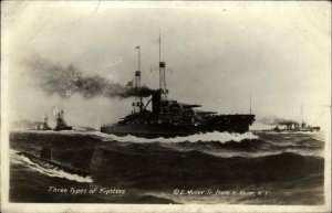 Battle Ship Battleship Fighting Ships E. Muller Jr. Real Photo Vintage Postcard