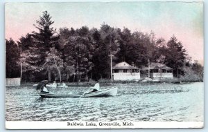 GREENVILLE, Michigan MI ~ Rowboats BALDWIN LAKE c1914 Montcalm County Postcard