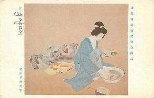 Japan, Japanes Girl washing in Pan