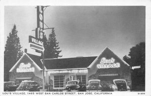 California LOU'S VILLAGE Roadside SAN JOSE Neon 1940s Cars Vintage Postcard