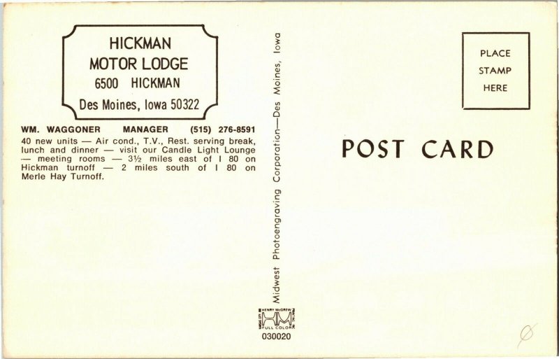 Hickman Motor Lodge, Des Moines IA Multi View Vintage Postcard C66