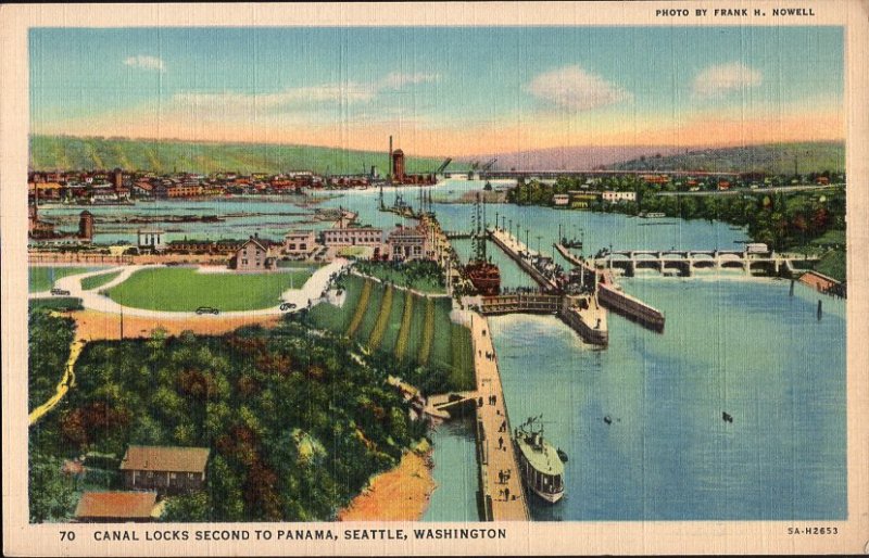 Washington ~ SEATTLE Canal Locks Second to Panama Eight Miles Long - LINEN