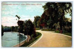 c1910 Boat Scene, Government Driveway Along Rideau Canal, Ottawa Canada Postcard 