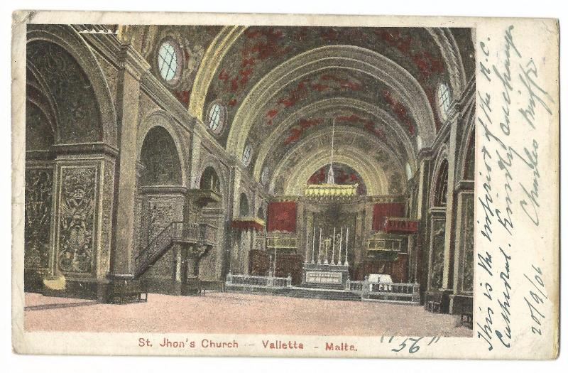 St Johns Church, Valetta Malta PPC, 1906 Local PMK, Roman Catholic Cathedral